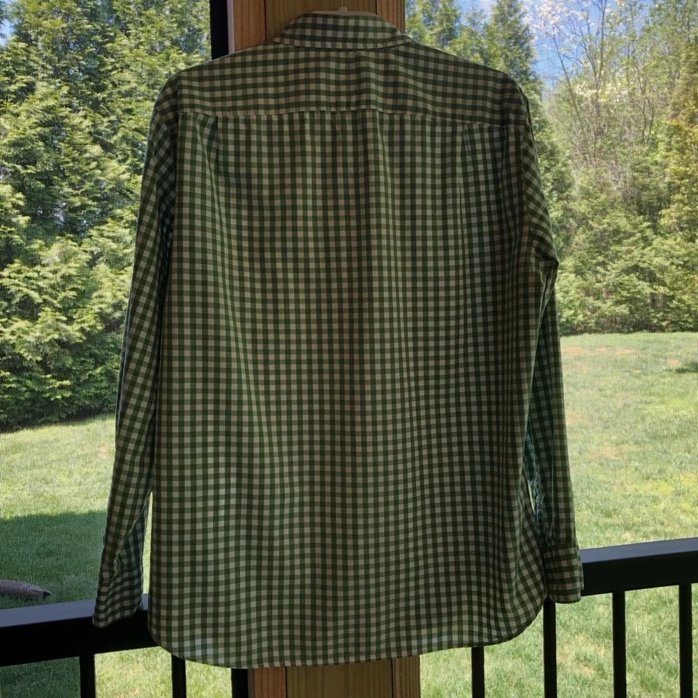 J Crew Gingham Washed Casual  Men's Green/White Dress Shirt Size L